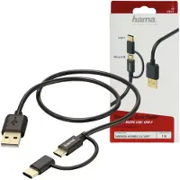 Hama Laad/Synchrokabel 2in1 USB type-C - micro USB 1m zwart