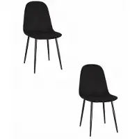 Leobert Set van 2 COMO eetkamerstoelen - Zwart Fluweel – Zwarte Metalen Poten