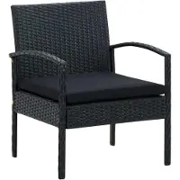 The Living Store Tuinstoel met kussen poly rattan zwart - Tuinstoel - Lounge Stoel - Buitensteel - Zwarte Tuinstoel - Design Tuinstoel