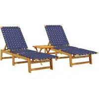 vidaXL Ligbedden 2 st met tafel massief acaciahout donkerblauw