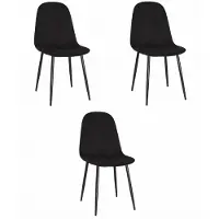 Leobert Set van 3 COMO eetkamerstoelen - Zwart Fluweel – Zwarte Metalen Poten