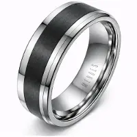 Mendes Wolfraam heren ring Geborsteld Zwarte Streep 8mm-20mm