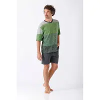 Hajo heren shortama groen met streepjes - Groen - Maat - 56