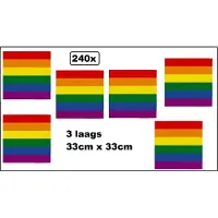 Partyxplosion 240x Servetten Regenboog 33cm x 33cm - 3 laags - Luxe Servet diner eten knoeien restaurant Rainbow Pride parade BBQ thema feest verjaardag feest