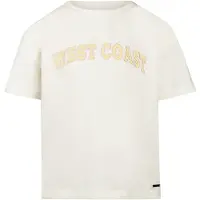 No Way Monday T-shirt ecru Meisjes Stretchkatoen Ronde hals Tekst - maat 140