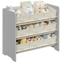 Songmics Kinderplank met 9 opbergdozen van vliesstof, Duif grijs