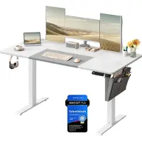 Songmics In hoogte verstelbaar bureau met geheugenfunctie, Basis wit + duifgrijs / 60 x 140 cm