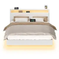 Vasagle Tweepersoonsbedframe met zwevend effect en ledverlichting, wolk wit / 160x200cm