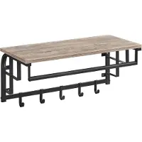 Vasagle Wandplank met 5 afneembare haken, Grijs + Zwart
