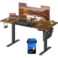 Songmics In hoogte verstelbaar bureau met geheugenfunctie, Vintagebruin + zwart / 60 X 140 cm