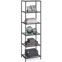 Vasagle Smalle glasplank met stalen frame, Leisteengrijs + inktzwart / 6 planken (30 x 40 x 177,3 cm)