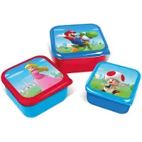 Stor Nintendo's Super Mario 3-in-1 Snackdoosjes - 3 formaten - Vierkant - Sluit goed af - Lunchboxen voor kinderen - Los deksel - Geschikt voor koekjes, fruit en snacks - Blauw/Rood
