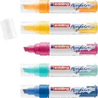 Edding 5000 acrylstiften breed - geel, zonne-geel, blauw, roze, turquoise - set met 5 acrylkleuren (abstract) - beitelpunt 5-10 mm - acrylverf voor schilderen op canvas, hout - acrylstiften, watervast