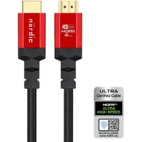 NÖRDIC HDMI-N1023 HDMI Ultra High Speed kabel - Gecertificeerd - 8K 60Hz - 48Gbps - Dynamische HDR eARC ondersteuning - HDMI 2.1 - 2m - Rood/Zwart