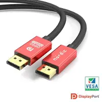 NÖRDIC DP-621 Displayport 2.1 Kabel - VESA-gecertificeerd - UHBR20 - 80Gbps - 16K60Hz - 4K240Hz - HDR - HDCP2.2 - 2m - Zwart/Rood