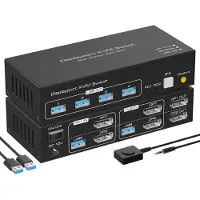 NÖRDIC KVM-152 KVM Switch - 2x2 DisplayPort1.4 - 8K60Hz 4K120Hz - 4xUSB-A 3.1 - 5Gbps