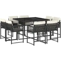 vidaXL 9-delige Tuinset poly rattan zwart