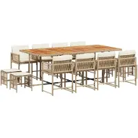 vidaXL 13-delige Tuinset met kussens poly rattan beige