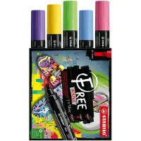 Stabilo FREE - Acryl Marker - T800C - Schuine Punt - 4-10 mm - Set Seaside - Met 5 Verschillende Kleuren