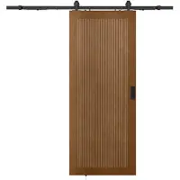 Vente-unique Hangende schuifdeur van hout en mdf met opbouwsysteem - donker naturel - H205 x L83 cm - SANDORA