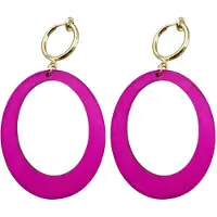 Charme Bijoux Klem oorbellen -hard roze -hout -goudkleurig- geen gaatje- lang-