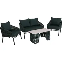 Mendler Tuinset -P90, loungeset tuinlounge bank fauteuil tafel, touwvlechtwerk touw stof/textiel (180 g/m²) ~ groen