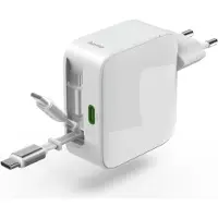 Hama 30W Snellader - 2x USB-C - Uittrekbare oplaadkabel - Wit