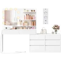 Vasagle KAILYN Collectie - Kaptafel met spiegel en ledverlichting, Spiegel met lampen en deur