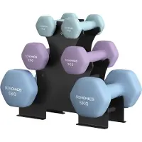 Songmics Halterset met halterstandaard, 18 kg, zeeblauw + koningsviolet + lichtblauw