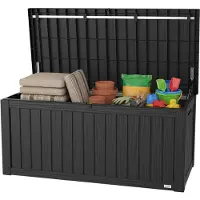 LifeGoods Opbergbox M – 142 x 67 x 60 cm – 450 Liter Inhoud - Luxe Gasveer - Geïntegreerde Handvatten – Zwart Kunststof