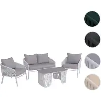 Mendler Tuinset HWC-P90, loungeset voor de tuin: sofa, fauteuil, tafel, met touwbekleding, stof/textiel (180g/m²) in een lichtgrijze kleur