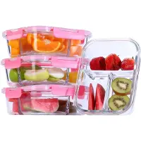 Ren Meal Prep Bakjes Glas - vershoudbakjes glas - mealprep bakjes Glas - 3 stuks - oven- en vrieskast - Roze - 18cm x 15cm x 6cm