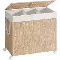 Hoppa! Wasmand - Natuurlijk Beige - Mat Wit - Staal - Synthetische Stof - Polyester-Katoenen Stof - 66.5 x 37.5 x 65 cm (B x D x H)