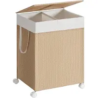 Hoppa! Wasmand - Naturel Beige-Mat Wit - Staal - Synthetische Stof - Polyester-Katoenen Stof - 46.5 x 37.5 x 65 cm (B x D x H)