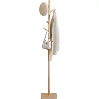 Hoppa! Kapstok - Natuurlijk Beige - Haken En Hoofdpaal Van Rubberhout, Basis Van MDF (Medium Density Fiberboard) - 30 x 30 x 173 cm (B x D x H)