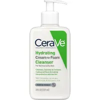 CeraVe Hydrating Cream-to-Foam Cleanser – Make‑up Verwijderende |Schuimende Gezichtsreiniger met Hyaluronzuur | Voor Normale tot Droge Huid | Parfumvrij & Niet‑Comedogeen, 237ml