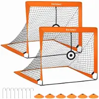 Songmics Set van 2 voetbaldoelen – Draagbaar en opvouwbaar – Glasvezelstaven en polyestergaas – Oranje – 120 x 91 x 91 cm