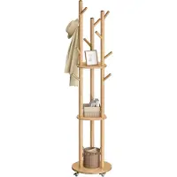 Vasagle Kapstok met haken planken en wielen, natuurkleur