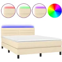 vidaXL Boxspring met matras en LED stof crèmekleurig 140x190 cm