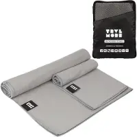 TRVLMORE Microvezel Reishanddoek Set - 2 Stuks - Small (40 x 80 cm) & Large (76 x 150 cm) - Microvezel - Grijs