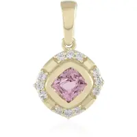 Cavill - 375 Geelgouden Hanger met Roze Tanzanian Spinel 0,50 ct en 12 Cambodjaanse Zirkonia 0,14 ct - Elegante Dameshanger