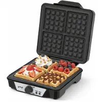 Goliving Wafelijzer - Wafelmaker voor 4 Wafels - 24 x 24 cm - Antiaanbaklaag - Temperatuur instelbaar - 1200W - Zwart