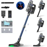 Olvy Steelstofzuiger Draadloos 350W - Met Dweilfunctie - 5 Zuigniveaus - Vacuum Cleaner - Draadloze Snoerloze Stofzuiger - Zonder Zak - Op Accu - 35Kpa - Kruimeldief