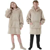 Textino SHERRY - oversized hoodie deken tiener - 60x90 cm - snuggle hoodie met sherpa voering - tieners - fleece deken met mouwen en capuchon - beige