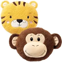 Textino KUSSENSET - 2-delig - ronde funkussens - Ø30 cm - aap en tijger - bruin, geel