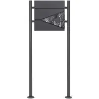 ML-Design Staande brievenbus met krantenvak 37x36,5x11 cm antraciet/zwart marmerlook gemaakt van staal ML design, modern driehoekig ontwerp, stahoogte 120cm antraciet dubbele voet