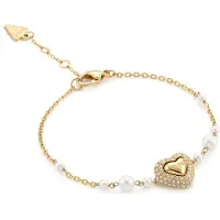 GUESS armband Beloved Heart & Pearls Chain Bracelet Yellow Gold goudkleurig