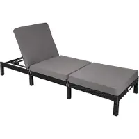TecTake Ligstoel – Verstelbare Rugleuning in 5 Standen – Stalen Frame en Wicker Ligbed – Inclusief Verwijderbare Polyester Bekleding – 196 x 66 x 22 cm - Zwart