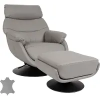 Mendler Relaxfauteuil met voetenbank -K99, tv-fauteuil Fauteuil, schommelfunctie, draaibaar, metaal Echt leer/kunstleer ~ grijs