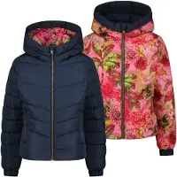Vingino reversible jas donkerblauw Meisjes Polyester Capuchon Bloemen - maat 116